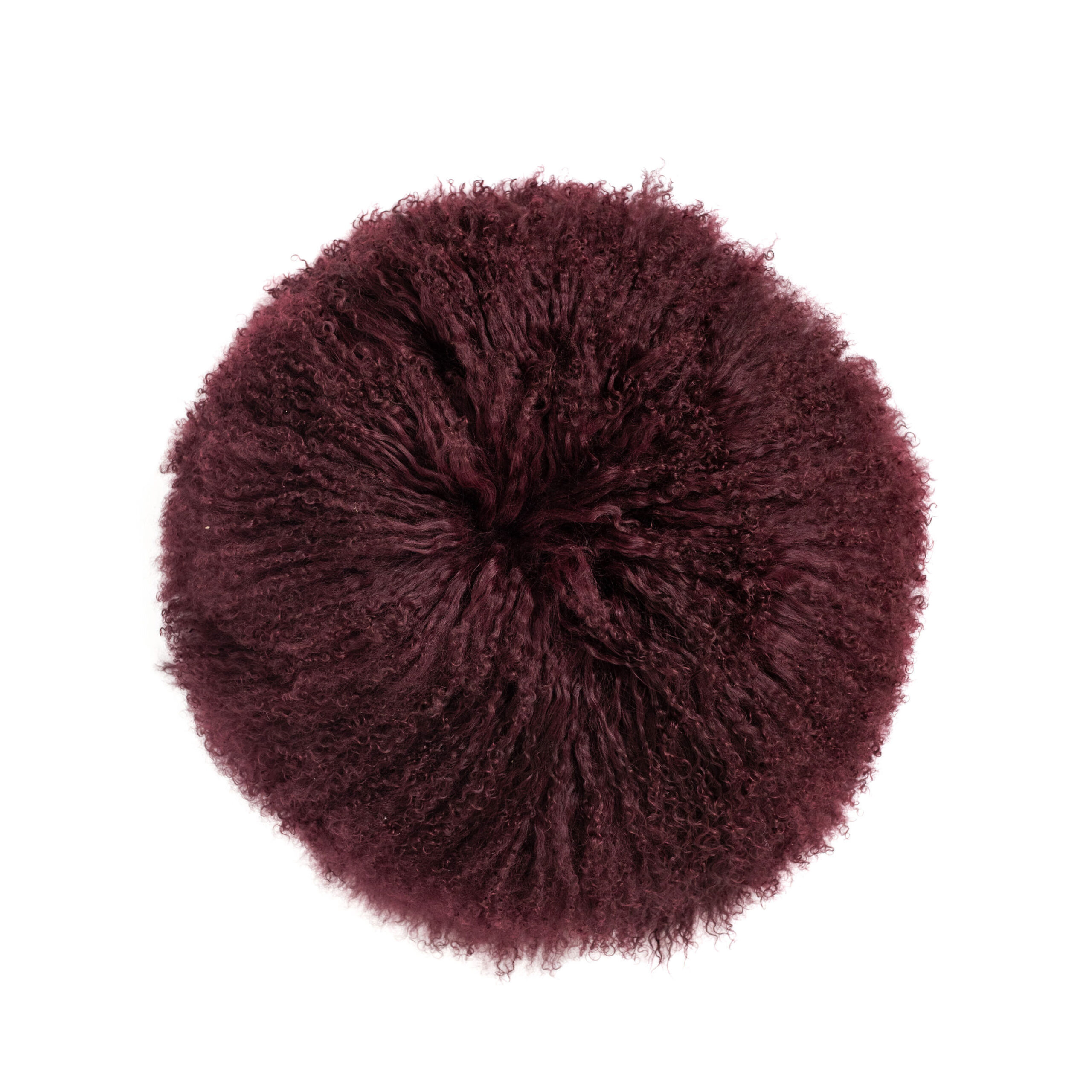 Mongolia fur burgundy round cushion
