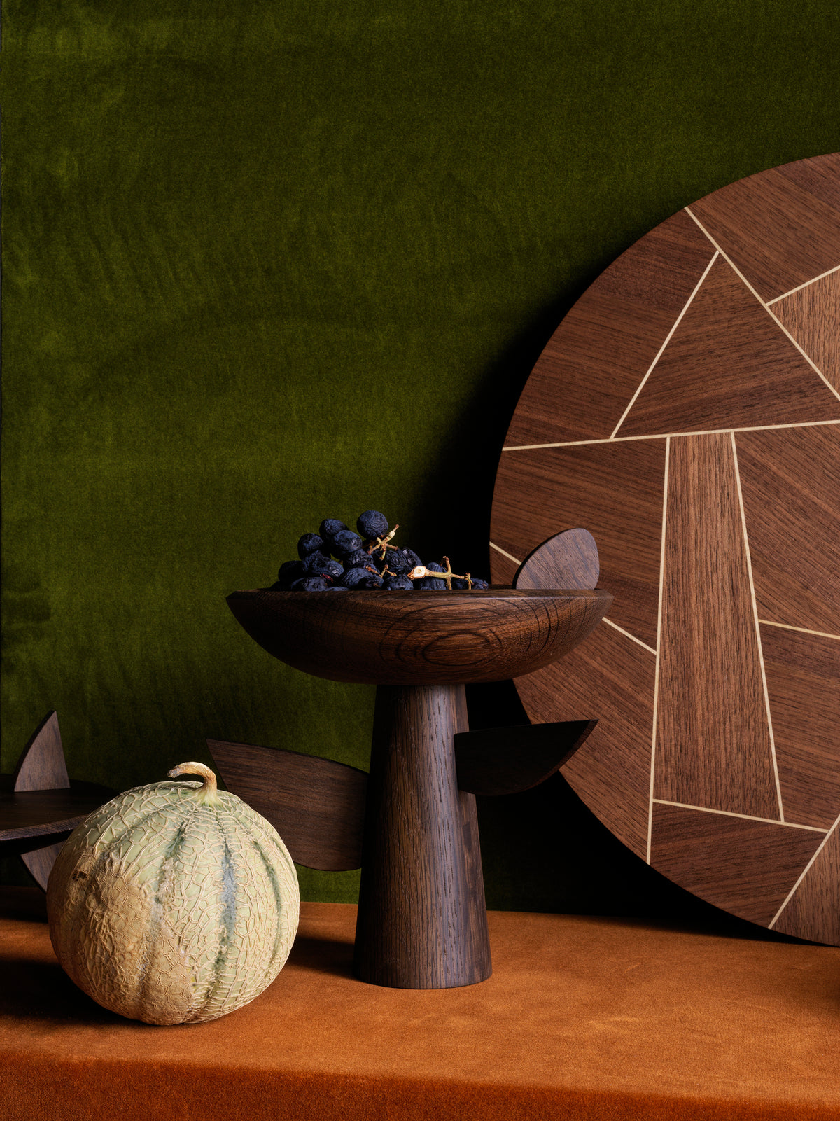 Kelly behun leaf bowl on stand, smoked oak