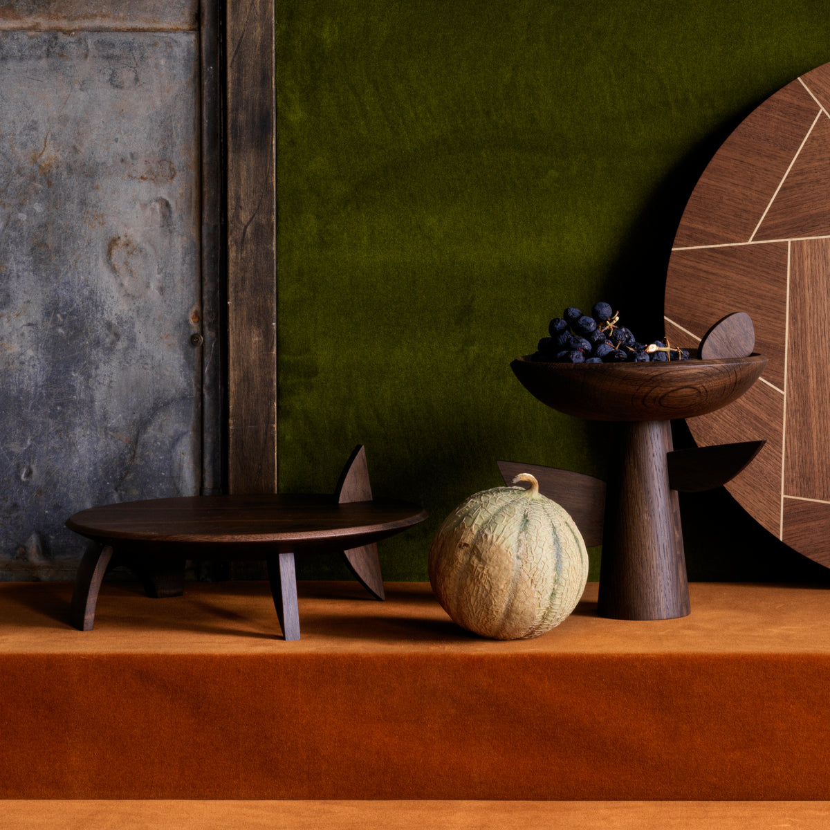 Kelly behun leaf bowl on stand, smoked oak